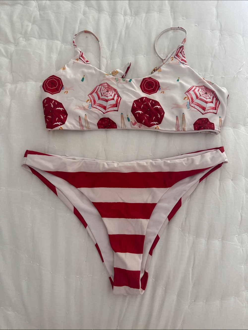 Striped Red & Cream Two-Piece Bikini Set